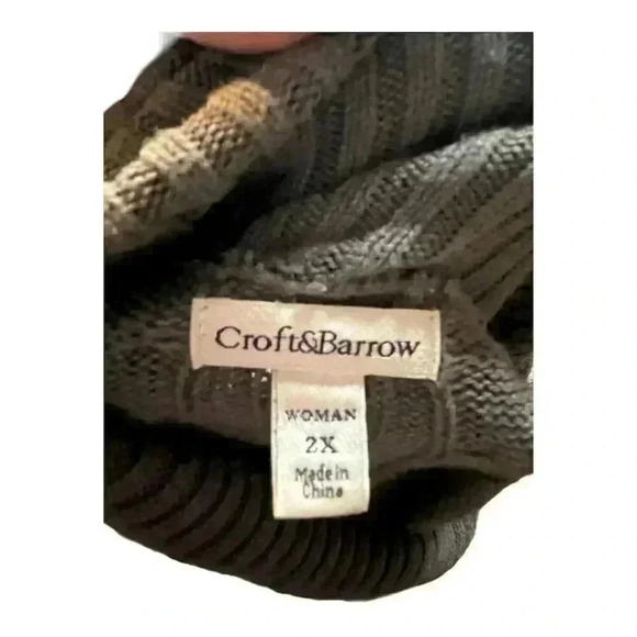 Croft & Barrow Women's 2XL Gray Cable-Knit Striped V-Neck Sweater - Picture 7 of 8